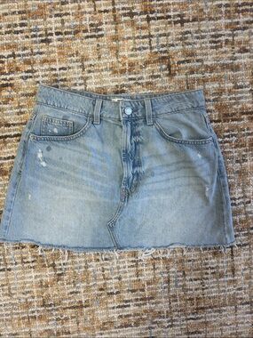 Cotton On Light Blue Distressed Denim Mini Skirt